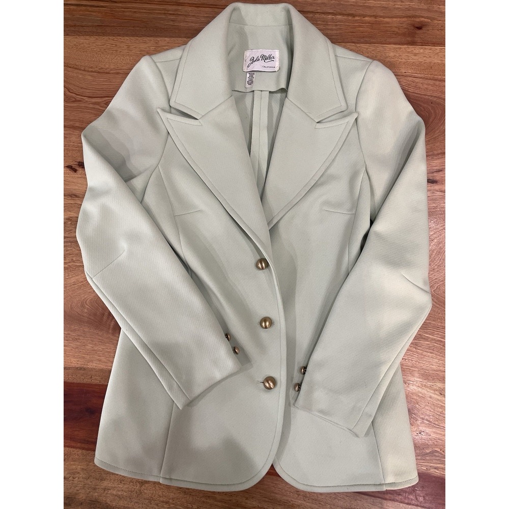 Vintage Julie Miller Light Green Blazer Jacket Womens Size M 1970s Mid-Length
